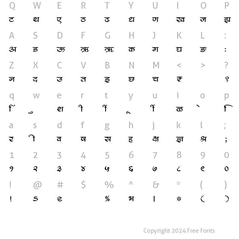 Character Map of SHREE-DEV7-1031 Regular