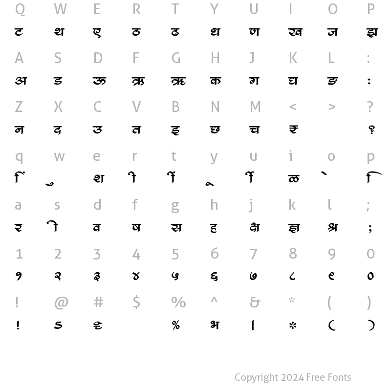 Character Map of SHREE-DEV7-1032 Regular