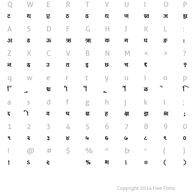 Character Map of SHREE-DEV7-1034 Regular