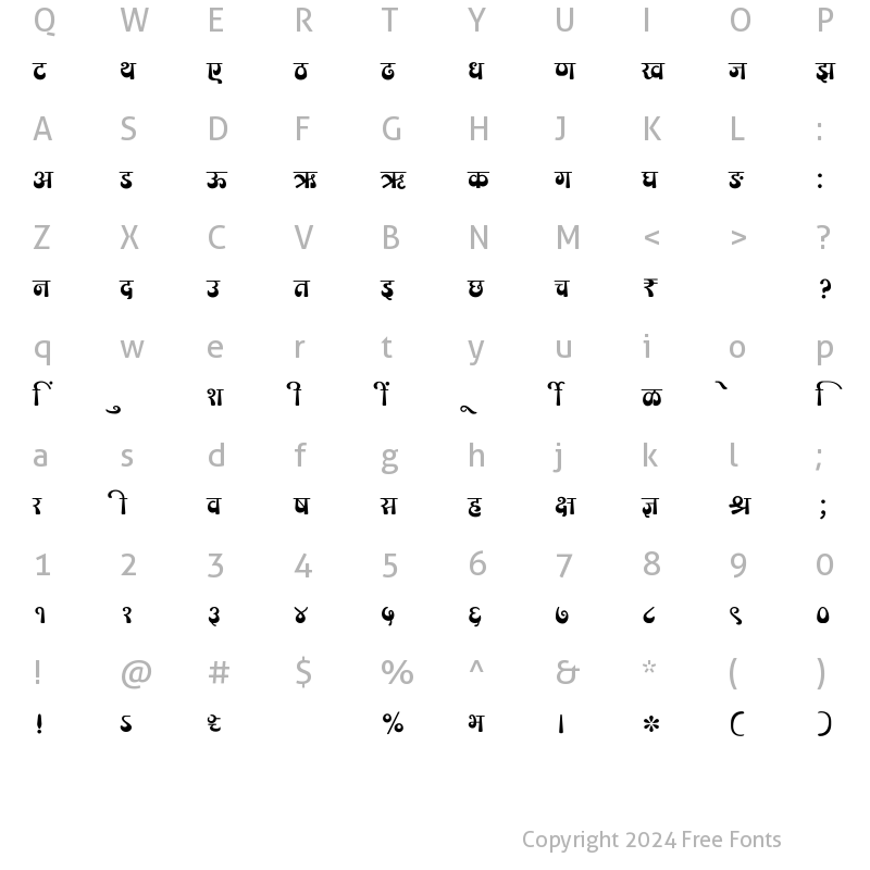 Character Map of SHREE-DEV7-1036 Regular