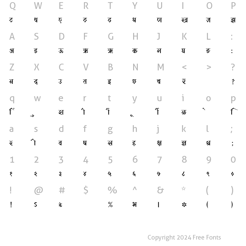 Character Map of SHREE-DEV7-1037 Regular