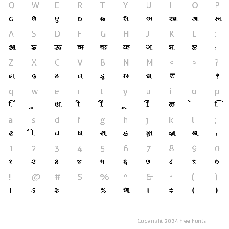 Character Map of SHREE-DEV7-1038 Regular