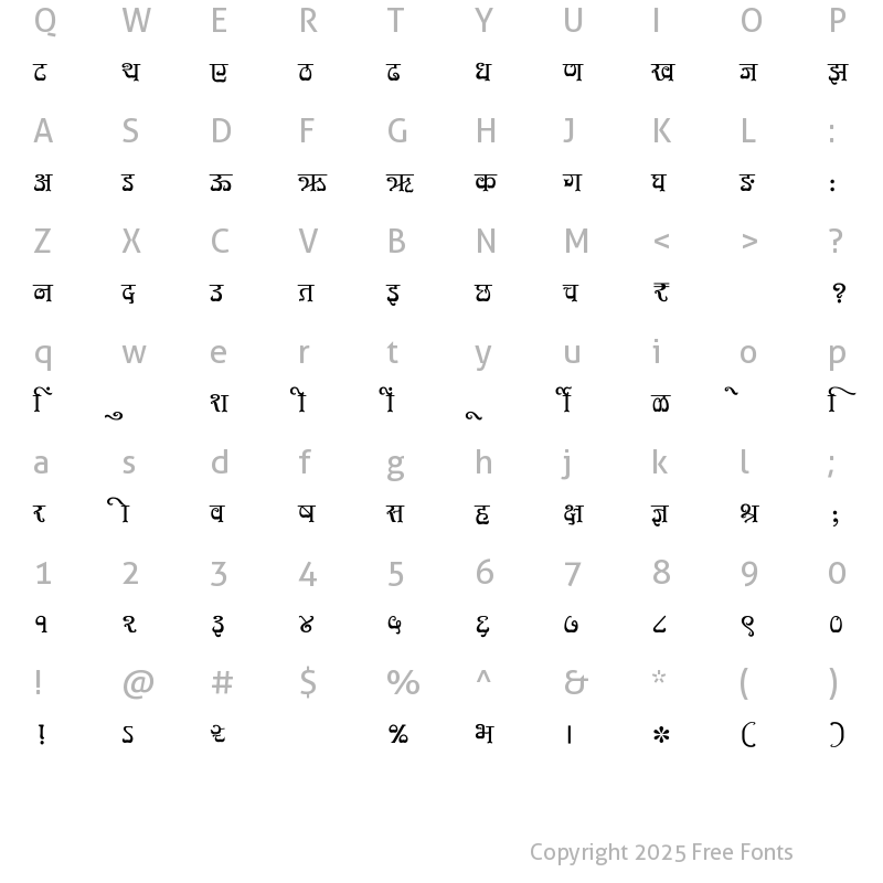 Character Map of SHREE-DEV7-1040 Regular