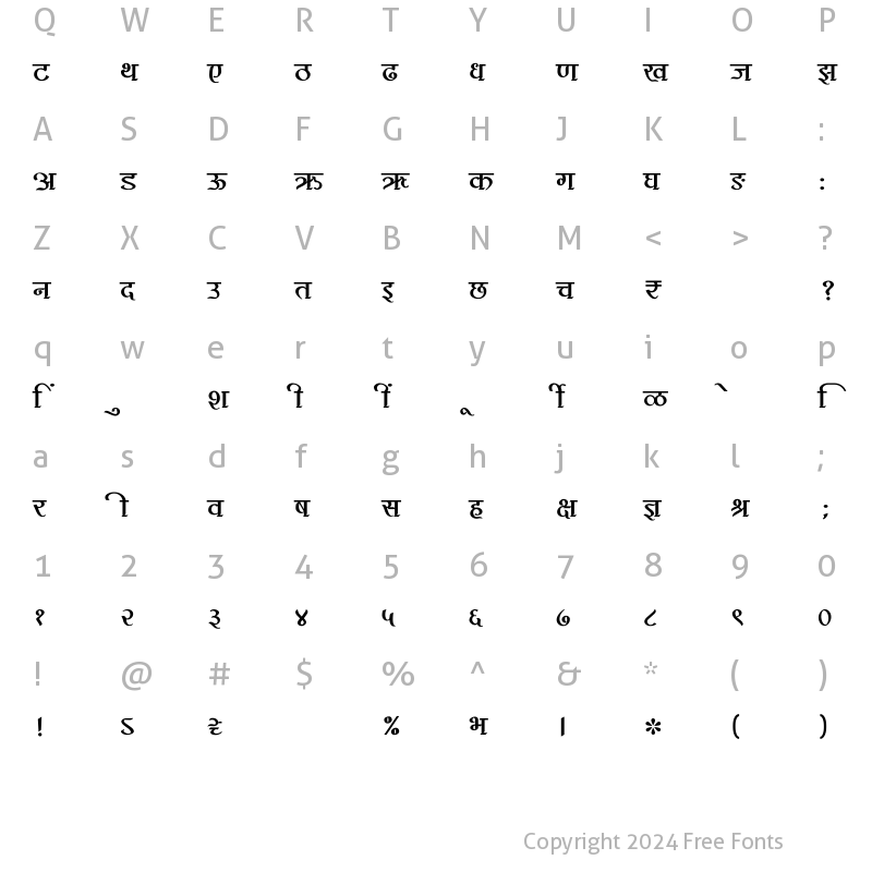 Character Map of SHREE-DEV7-1052 Regular