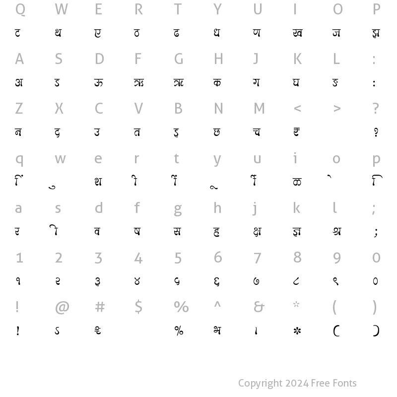 Character Map of SHREE-DEV7-1054 Regular