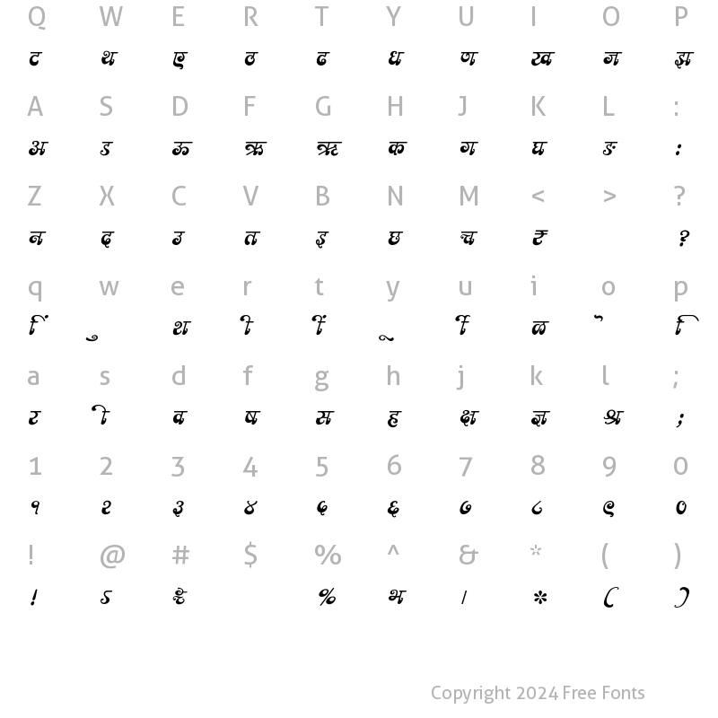 Character Map of SHREE-DEV7-1055 Regular