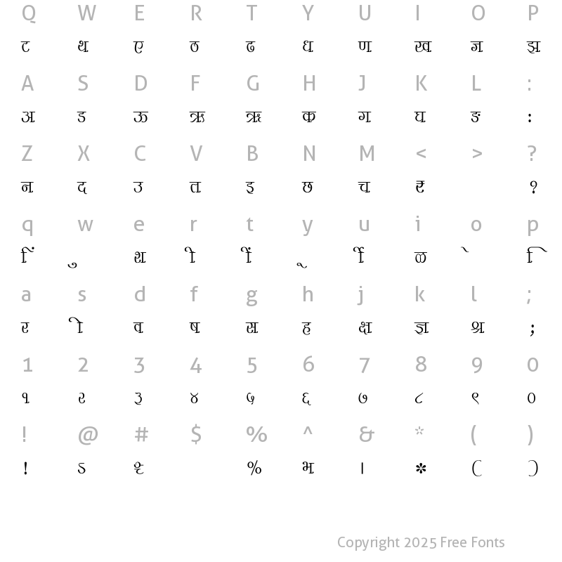 Character Map of SHREE-DEV7-1057 Regular