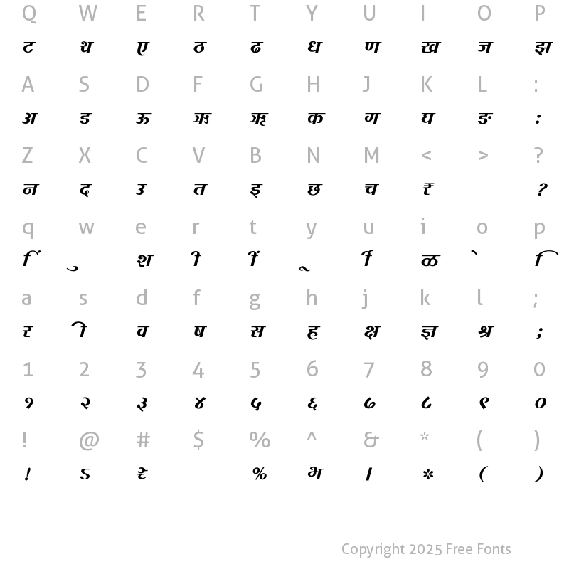 Character Map of SHREE-DEV7-1059 Regular