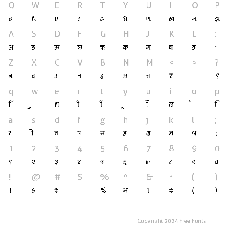 Character Map of SHREE-DEV7-1062 Regular