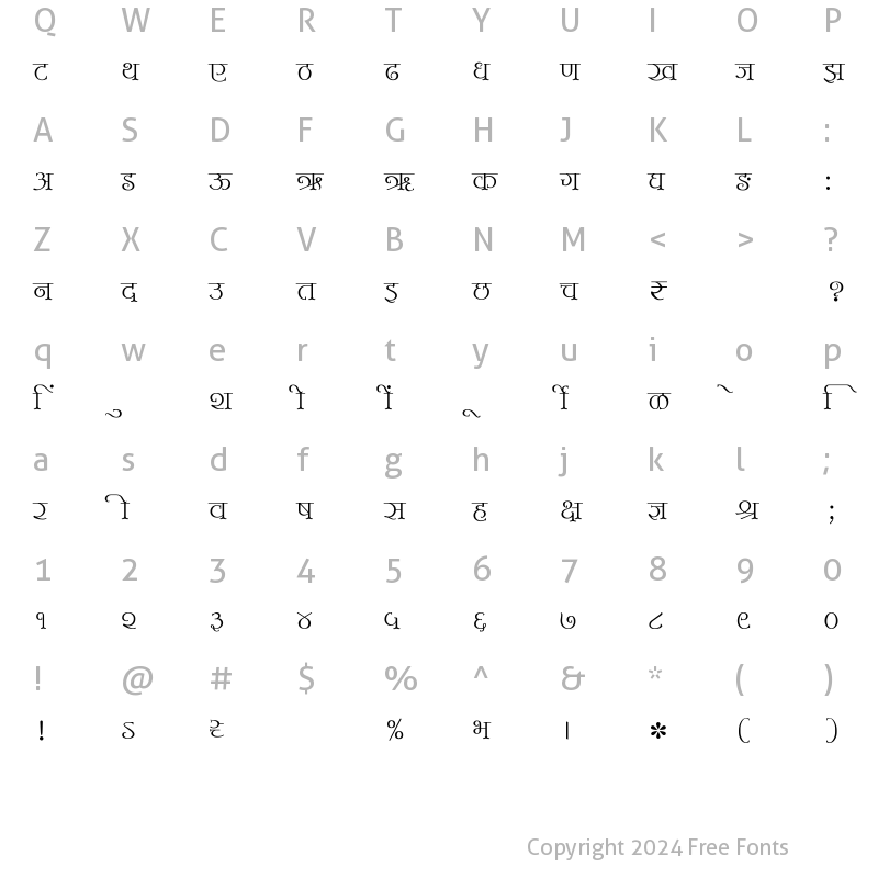 Character Map of SHREE-DEV7-1064 Regular