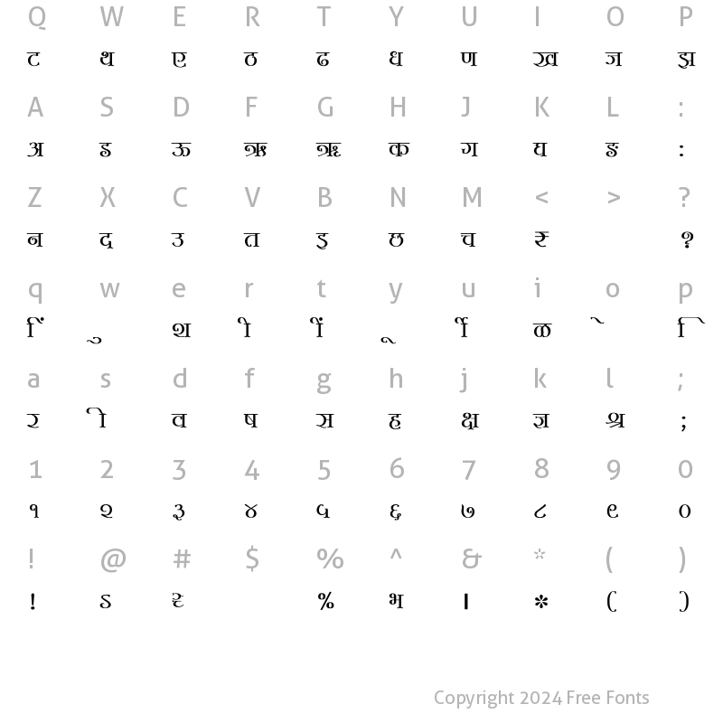 Character Map of SHREE-DEV7-1065 Regular