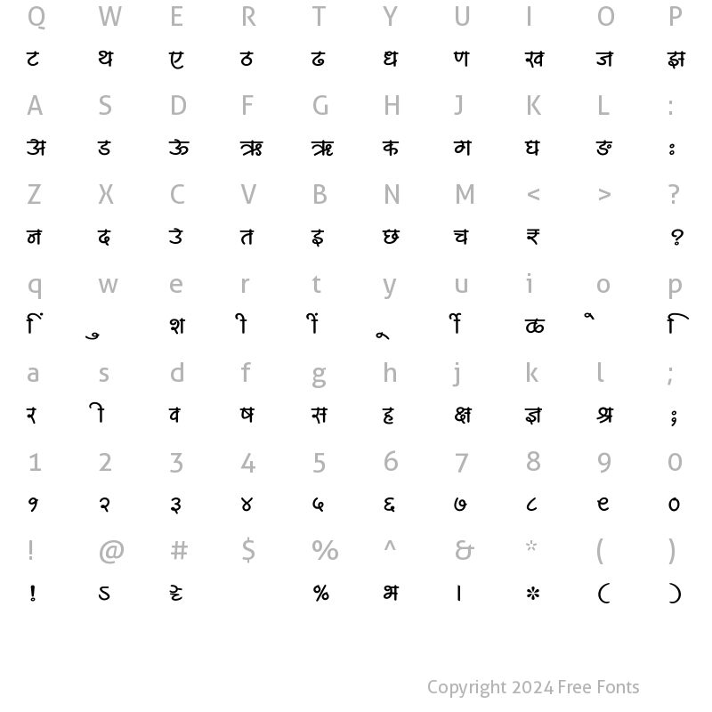 Character Map of SHREE-DEV7-1069 Regular