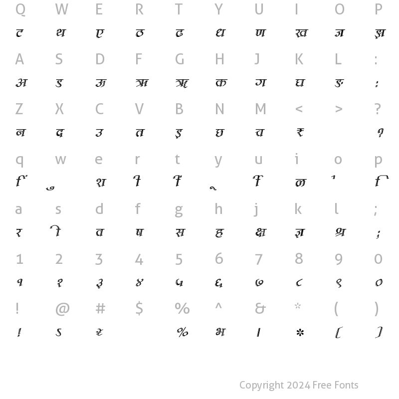 Character Map of SHREE-DEV7-1073 Regular