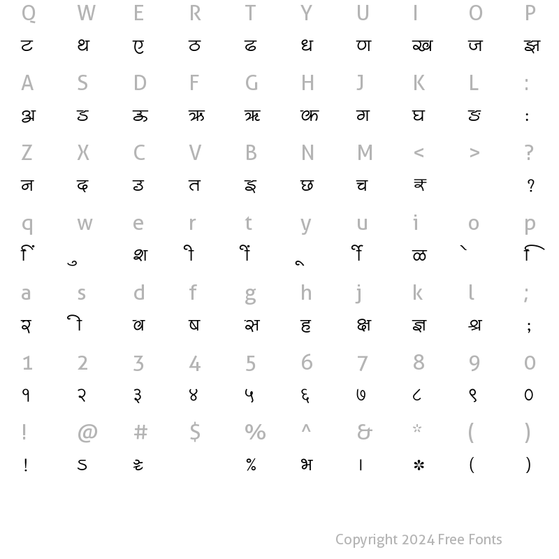 Character Map of SHREE-DEV7-1074 Regular