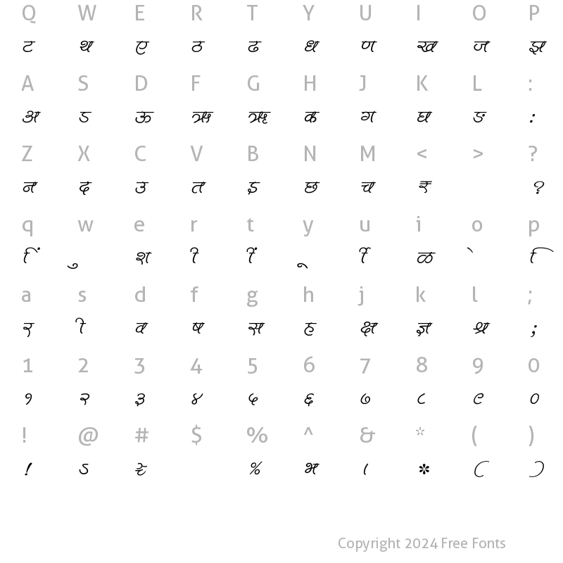 Character Map of SHREE-DEV7-1075 Regular