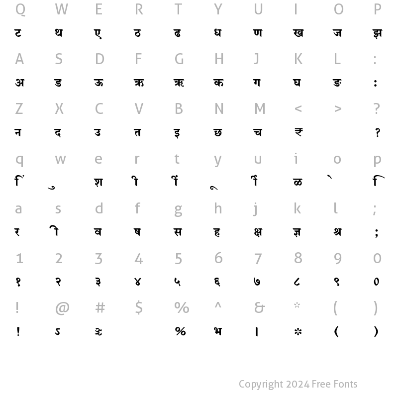 Character Map of SHREE-DEV7-1076 Regular