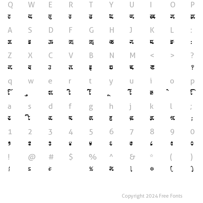 Character Map of SHREE-DEV7-1077 Regular