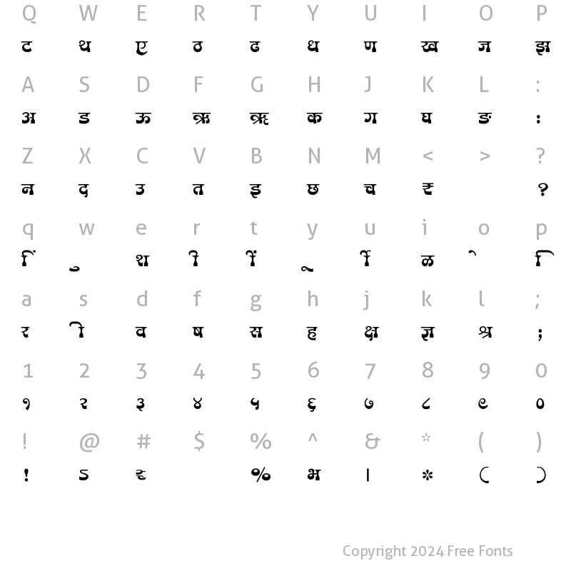 Character Map of SHREE-DEV7-1078 Regular