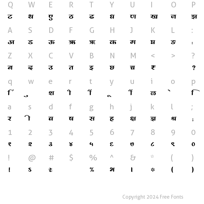 Character Map of SHREE-DEV7-1082 Regular