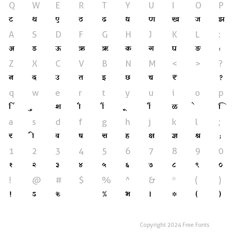 Character Map of SHREE-DEV7-1089 Regular