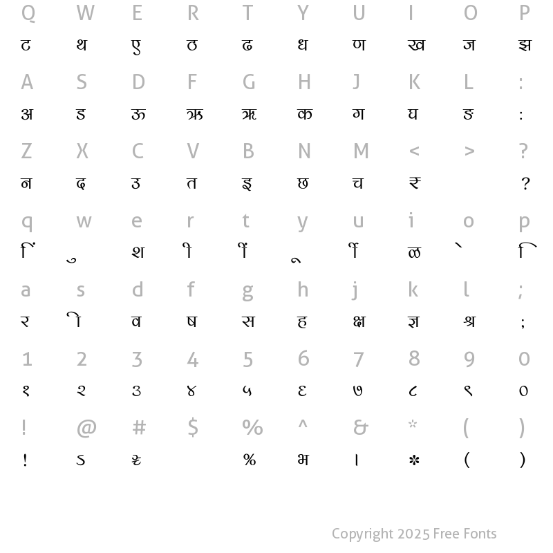 Character Map of SHREE-DEV7-1200 Regular