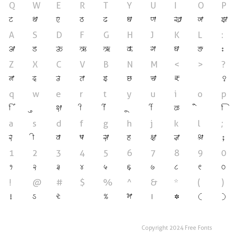 Character Map of SHREE-DEV7-1208 Regular