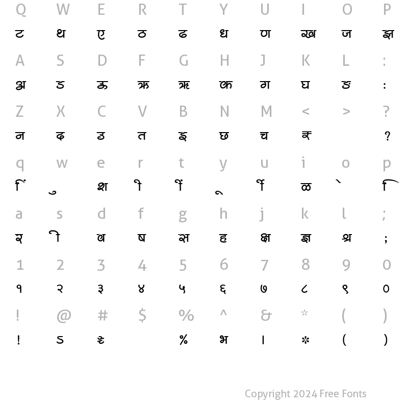 Character Map of SHREE-DEV7-1212 Regular