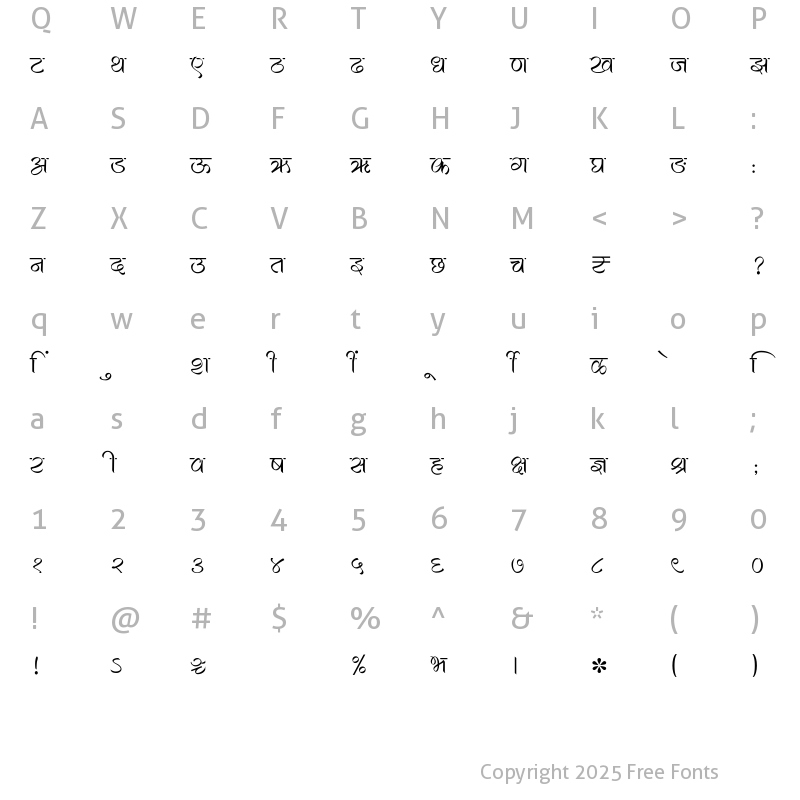 Character Map of SHREE-DEV7-1216 Regular