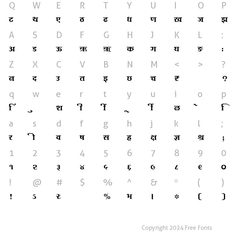 Character Map of SHREE-DEV7-1219 Regular