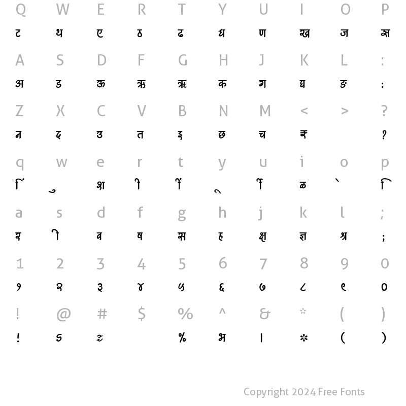 Character Map of SHREE-DEV7-1233 Regular