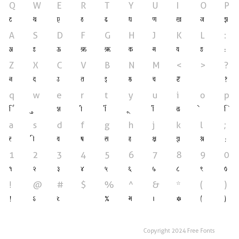 Character Map of SHREE-DEV7-1234 Regular