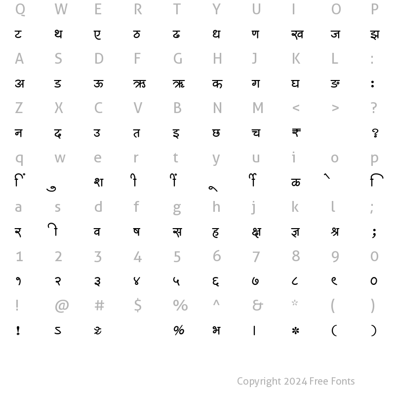 Character Map of SHREE-DEV7-1239 Regular