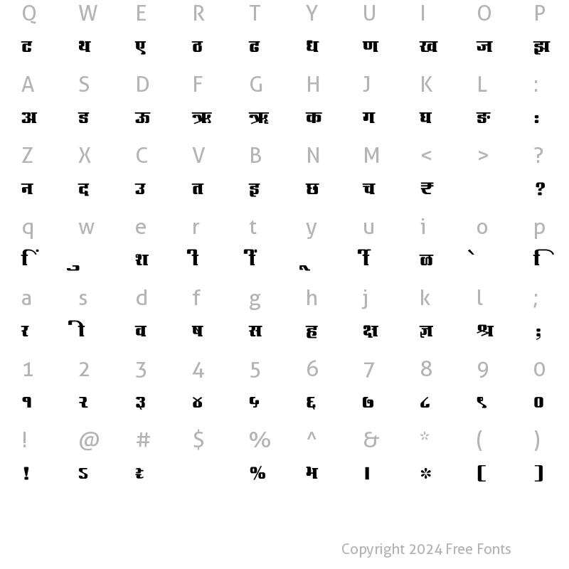 Character Map of SHREE-DEV7-1240 Regular