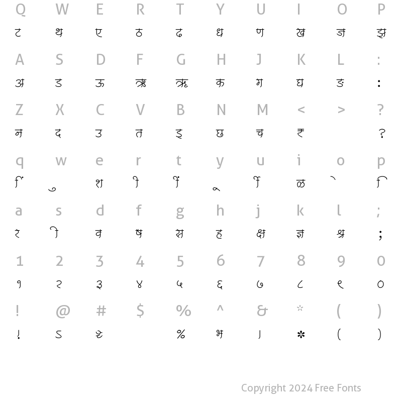 Character Map of SHREE-DEV7-1249 Regular