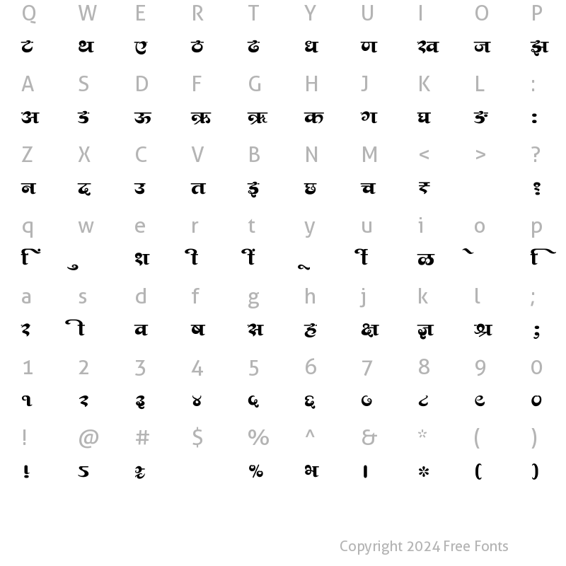 Character Map of SHREE-DEV7-1254 Regular