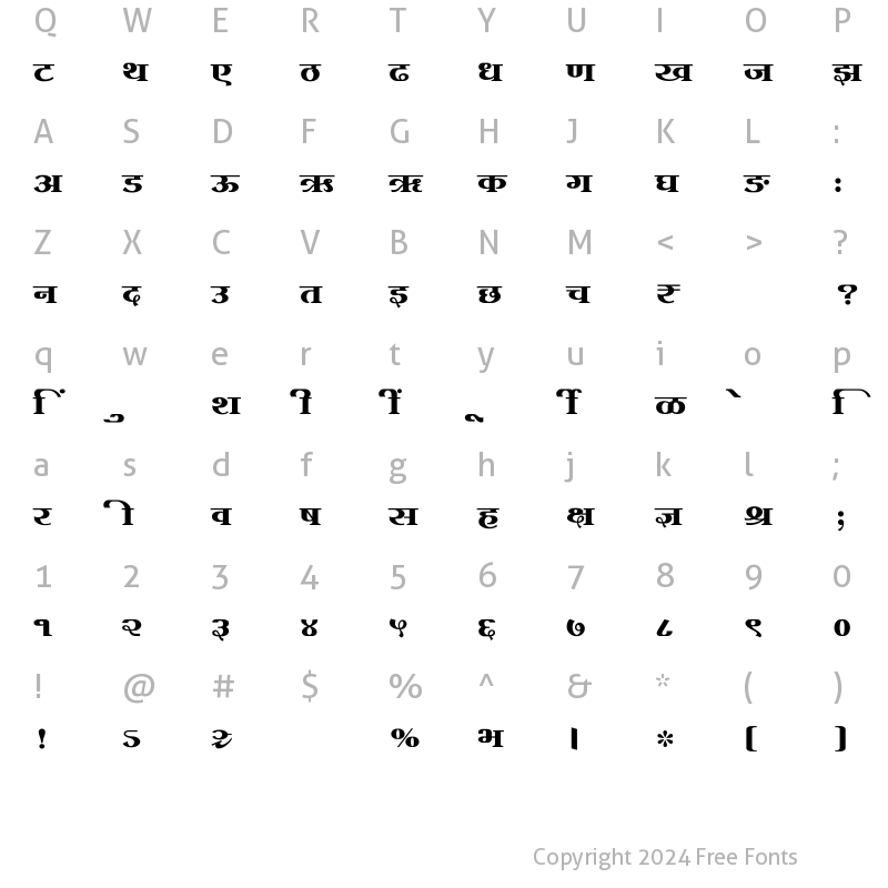 Character Map of SHREE-DEV7-1256 Regular