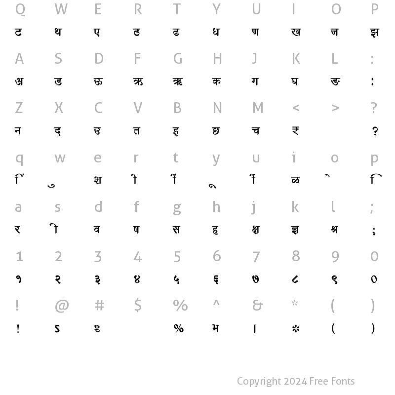 Character Map of SHREE-DEV7-1257 Regular