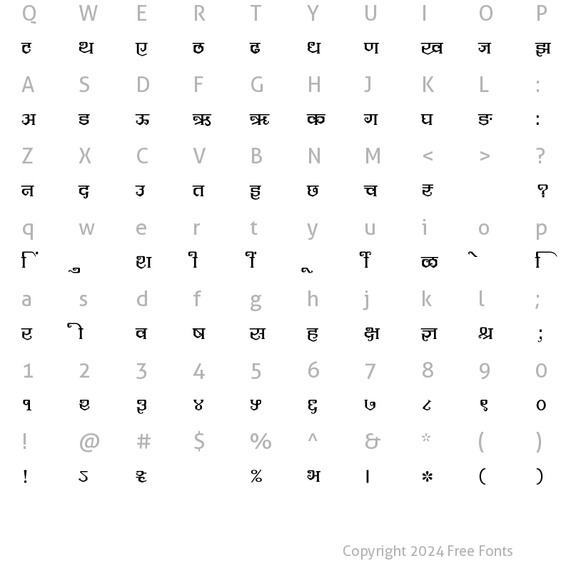 Character Map of SHREE-DEV7-1274 Regular