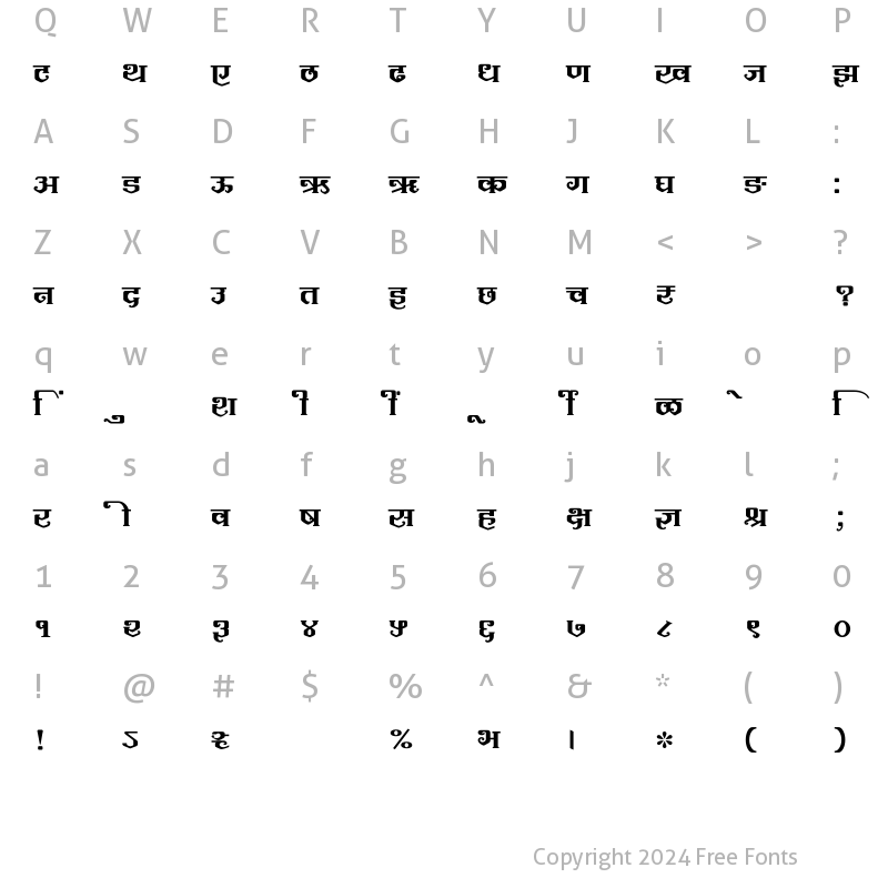 Character Map of SHREE-DEV7-1275 Regular