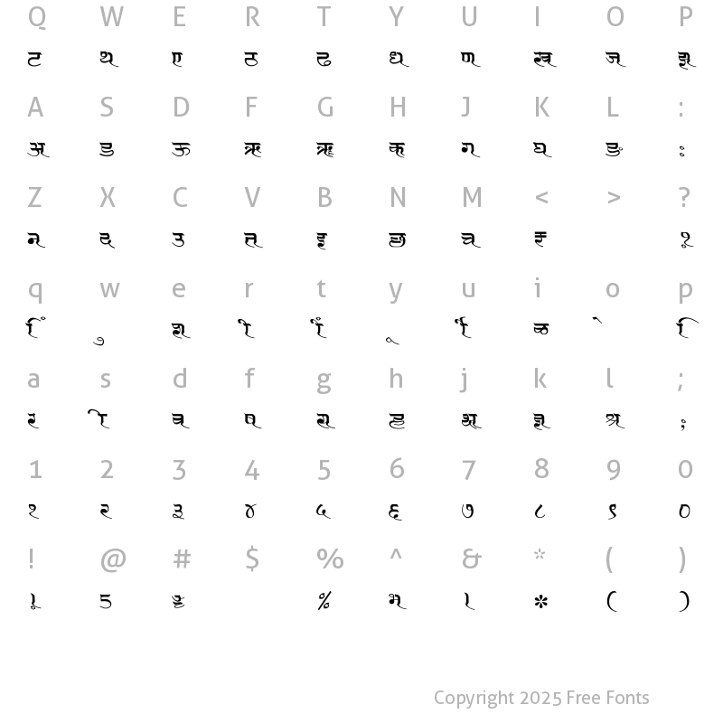 Character Map of SHREE-DEV7-1281 Regular