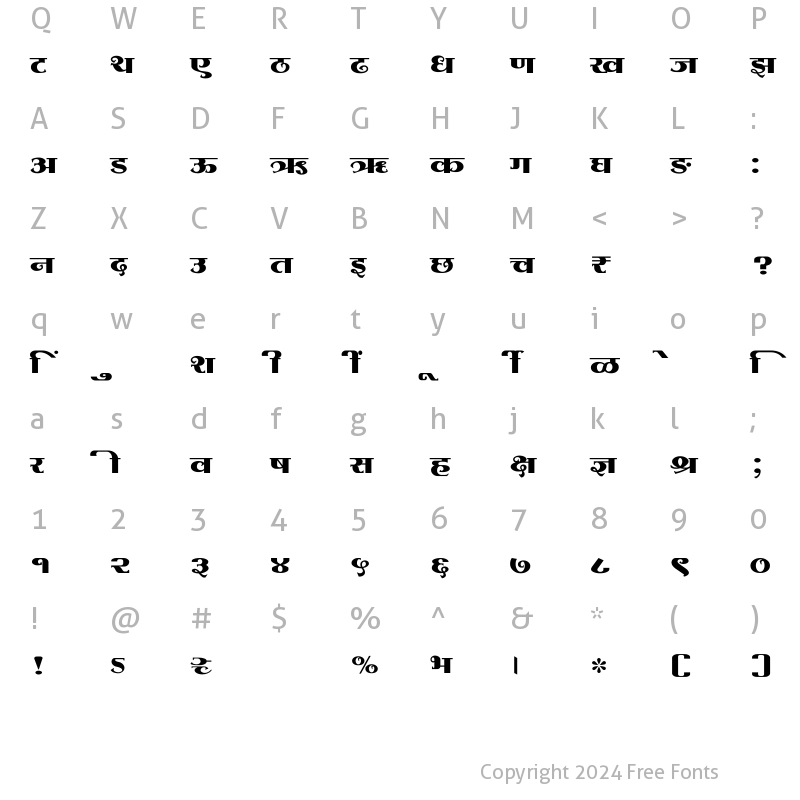 Character Map of SHREE-DEV7-1288 Regular