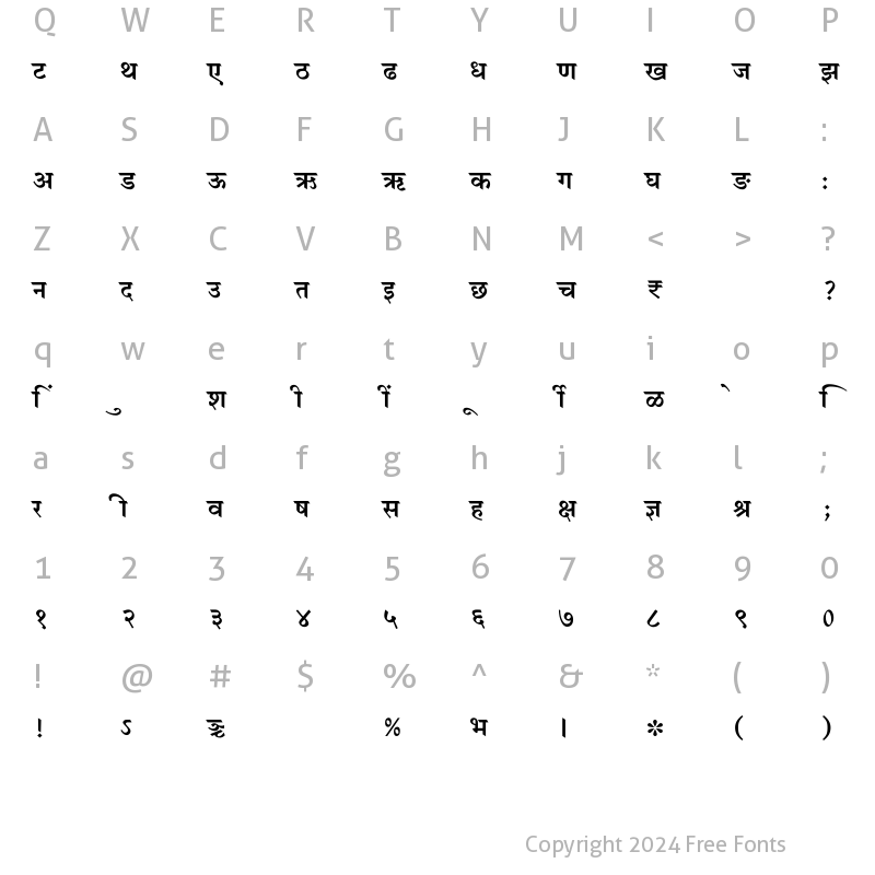 Character Map of SHREE-DEV7-2336 Regular