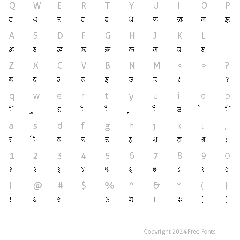 Character Map of SHREE-DEV7-2340 Regular