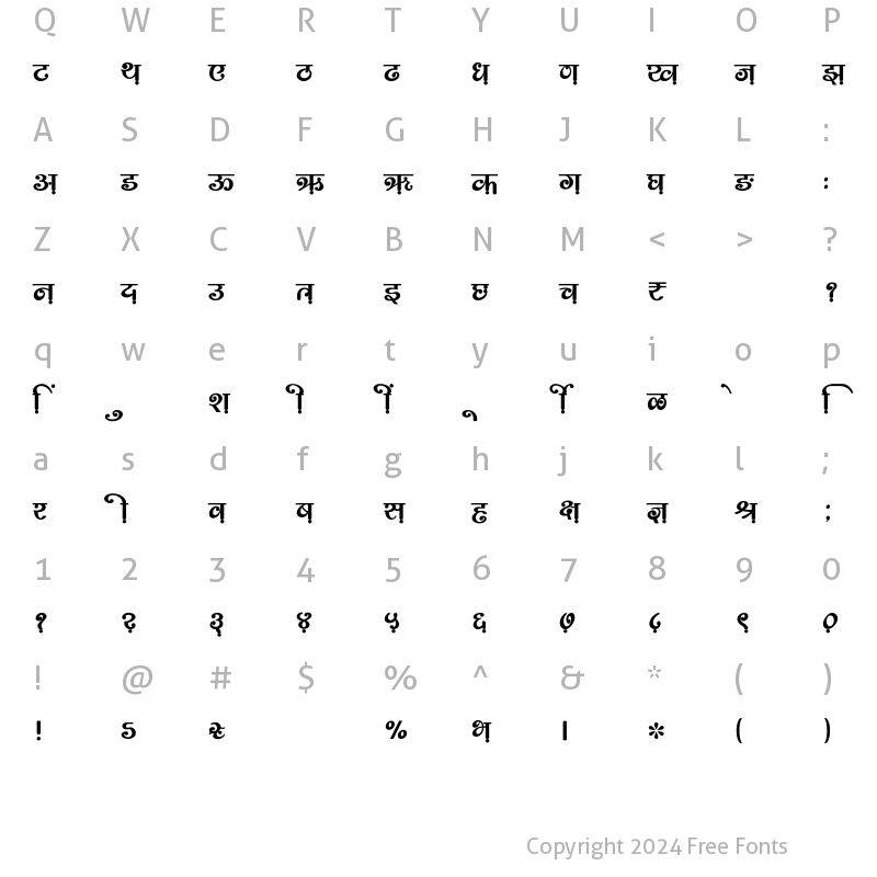 Character Map of SHREE-DEV7-2351 Regular