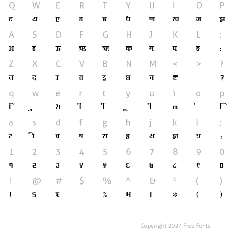 Character Map of SHREE-DEV7-2354 Regular