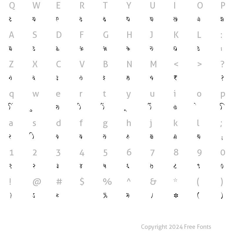 Character Map of SHREE-DEV7-2372 Regular