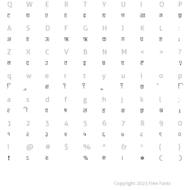 Character Map of SHREE-DEV7-2374 Regular