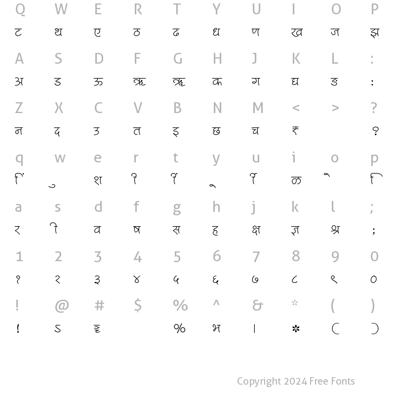 Character Map of SHREE-DEV7-2400 Regular