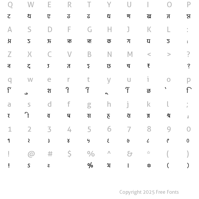 Character Map of SHREE-DEV7-2409 Regular