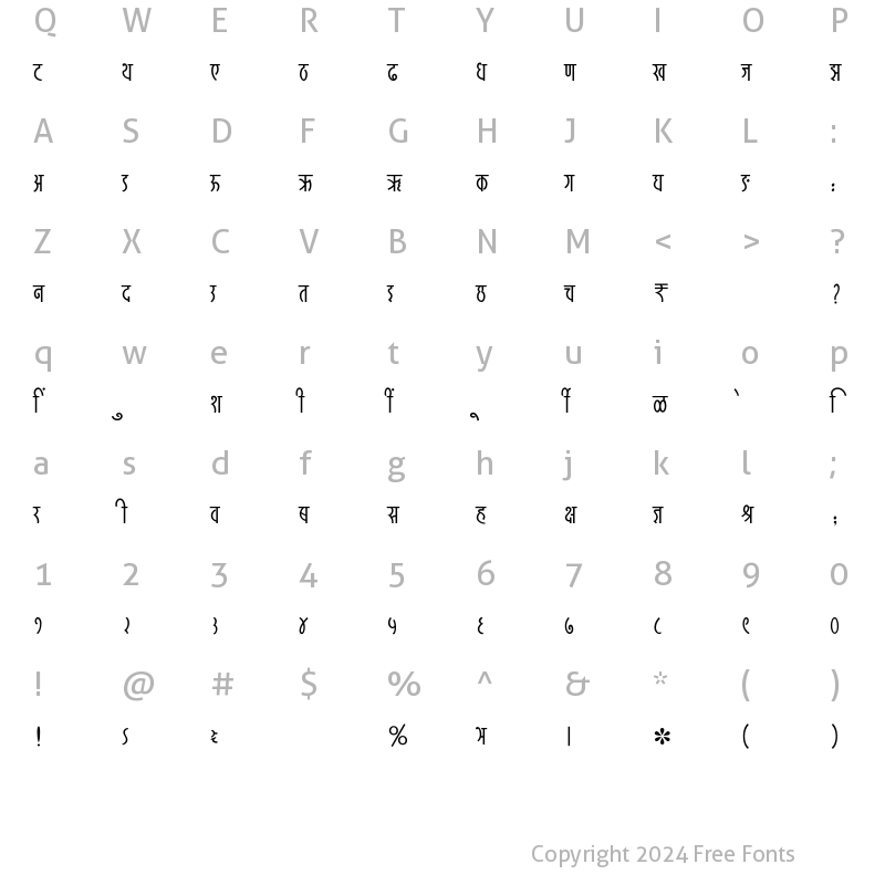 Character Map of SHREE-DEV7-2439 Regular